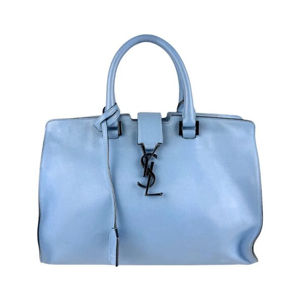 Auth SAINT LAURENT Baby Cabas Handbag Shoulder Bag Blue Leather - z4341 - Picture 1 of 14